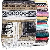 Del Mex Classic Mexican Blanket, Large Authentic Woven Falsa Throw (70"x50"), Artisan Southwest Décor for Beach, Yoga, Outdoors (Tan)