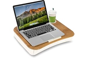 LAPGEAR Cup Holder Lap Desk with Device Ledge - White Oak Woodgrain - Fits up to 14 Inch Laptops - Style No. 46329