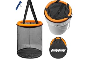 QualyQualy Floating Fish Basket for 5 Gallons Buckets, Foldable Fishing Basket Bait Net for Live Caught, Rubber Coated Mesh Fish Holder for Kayak Fishing Live Well Baitfish Minnow Bucket