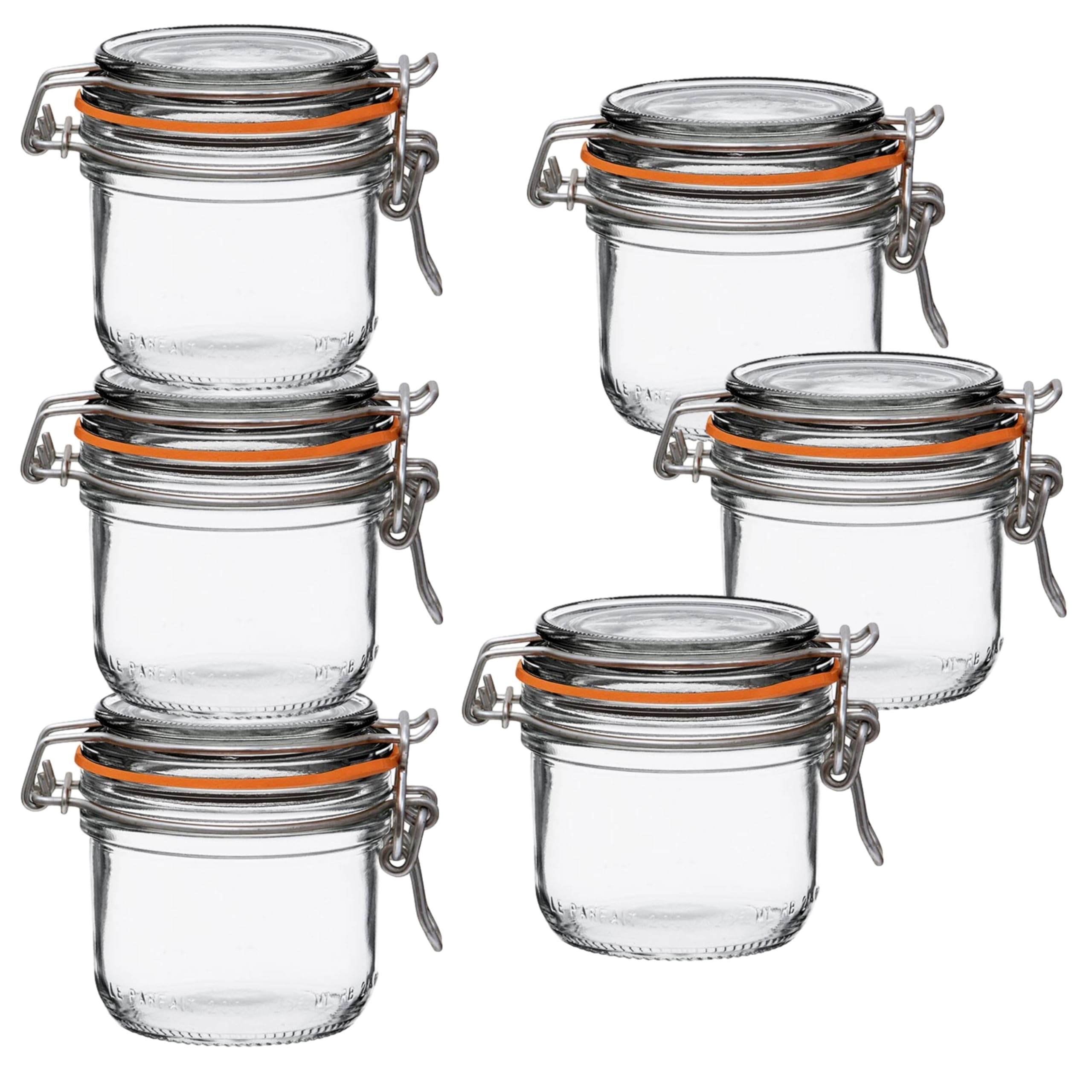 Le Parfait Super Terrine Jar,7oz/Half Pint (Pack of 6) 200ml Clear Jars Airtight Hinged Lids w/ Leak-Proof Rubber Seal,Ideal for Canning, Christmas Candy Jar, Coffee, Flour & Other Baking Supplies