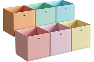 SONGMICS Storage Cubes, Set of 6 Odorless Foldable Storage Boxes, 33 x 33 x 33 cm, Closet Organizers for Shelf, Rainbow Stora