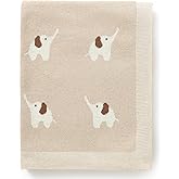 Hadetoto 100% Cotton Baby Blanket Knit Soft Cozy Swaddle Receiving Blankets Toddler Infant Blanket with Lovely Elephant for Newborn Boy Girls - Camel, 90 x 70cm
