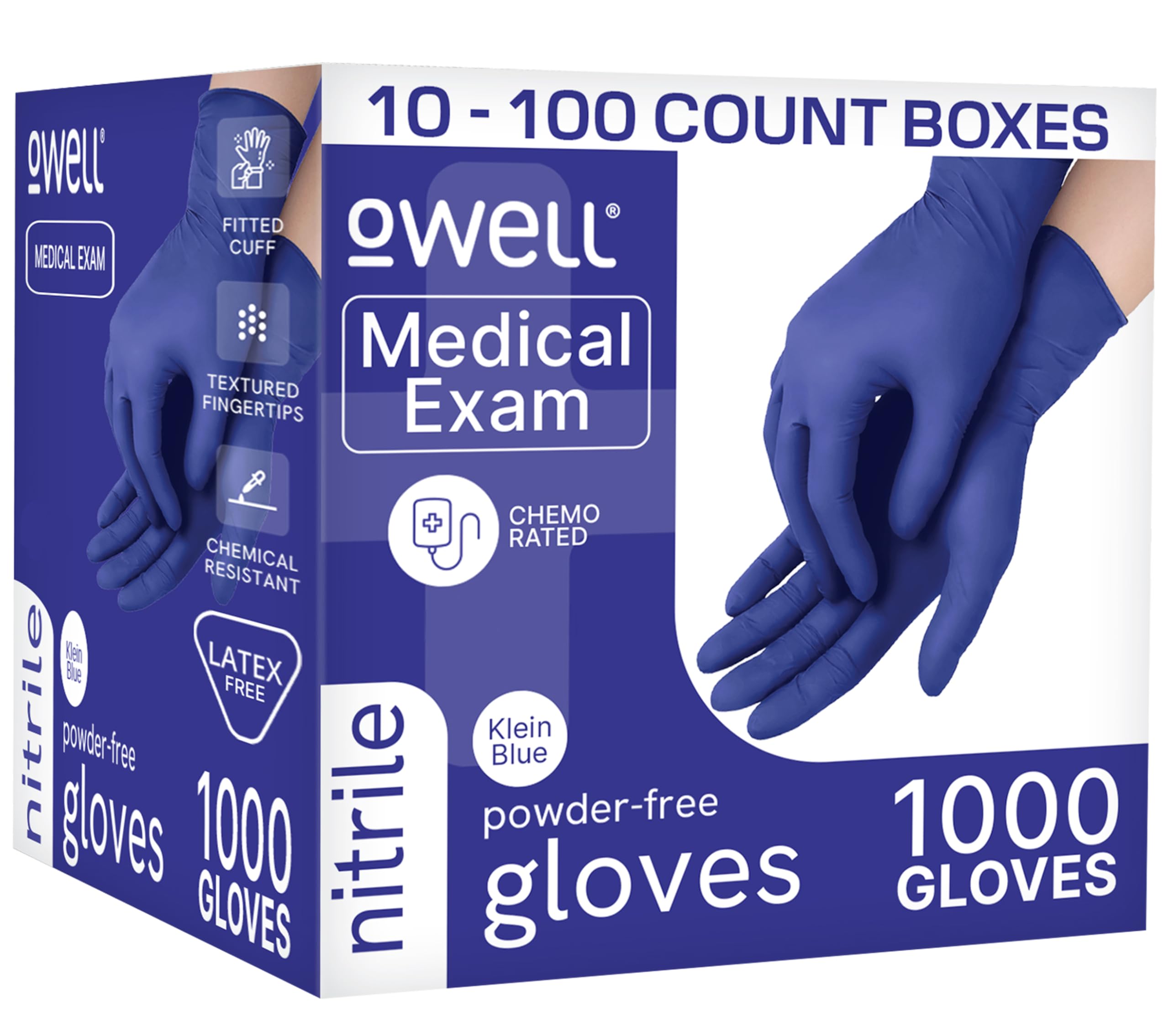 OWELL® Blue Medical Exam Nitrile Gloves – Disposable Gloves, X-Small, 1000 Count Bulk Case | Powder-Free, Latex-Free, Chemo Rated Image
