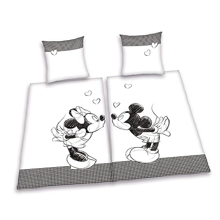 Herding 447862250 Partner Bettwäsche Mickey Mouse und Minnie Mouse, Doppelpack, 1 x Bettwäsche Mickey Mouse, 1 x Bettwäsche M