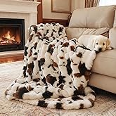 Cow Print Faux Fur Throw Blanket for Couch – 1000GSM Soft & Fluffy Cow Blanket for Bed, Sofa & Living Room, Warm Cozy Cow Gift for Women, 50x60 Inches Black to White Ombre with Brown Undertones