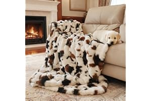 FRUAROS Cow Print Faux Fur Baby Blanket 40x50 – Fluffy Cow Bubbles Blanket, Ultra Soft Rabbit Faux Fur Throw for Kids & Travel, Black to White Ombre with Brown Accent, Cozy Decorative Cow Gift