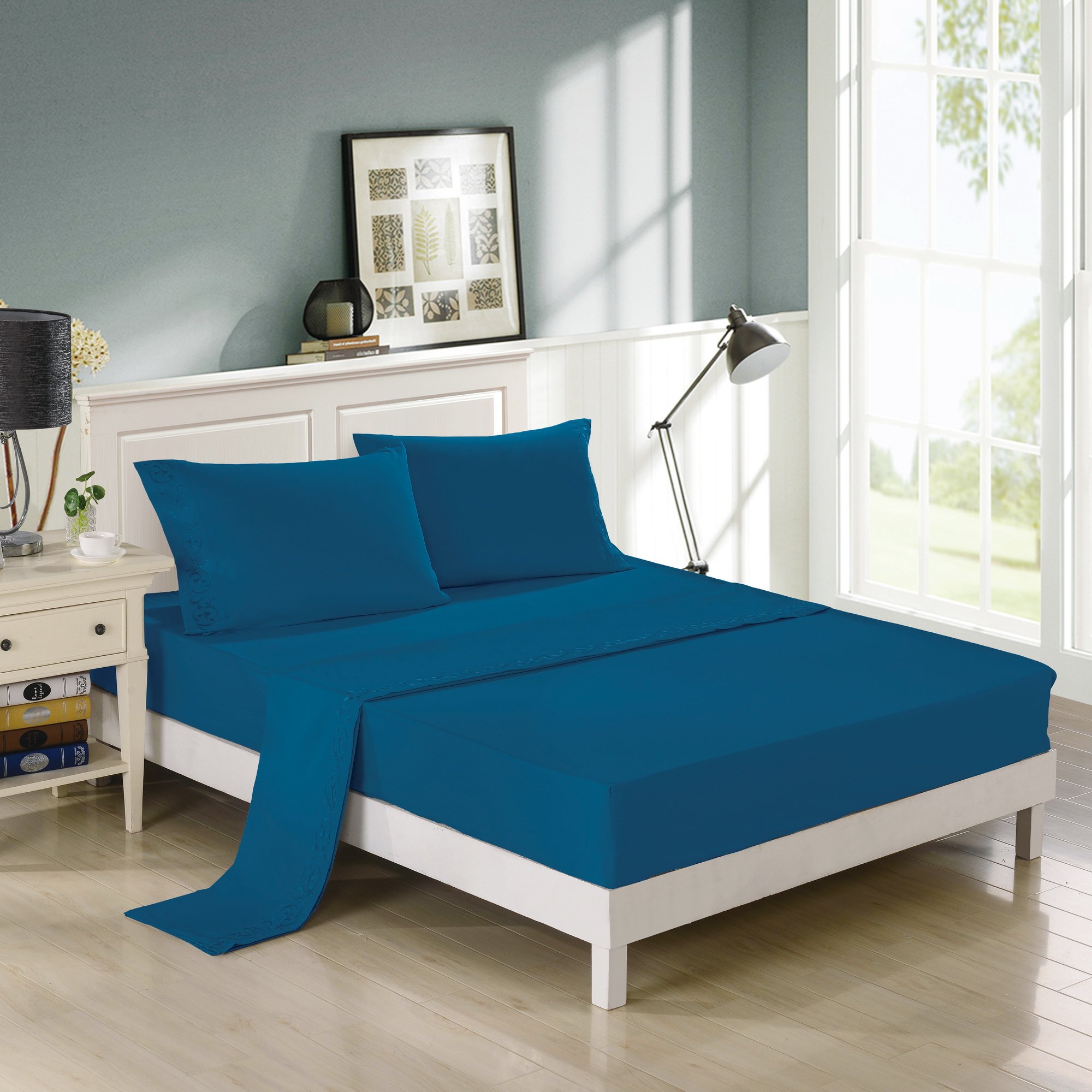 HIG Embroidered Bed Sheets Set2800 Supreme Collection Scroll Flowers