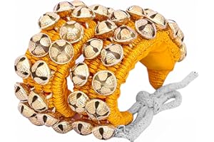 HANDTECHINDIA Dancing Bells Anklet Ghungroo with Colored Cushion Pad 2 Line with (20+20) Bells Best For Indian Classical Dance, Indian Style Brass Ankle Bells (YELLOW)
