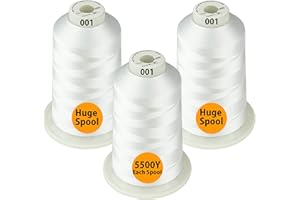 Simthread - 33 Selections - Various Assorted Color Packs of Polyester Embroidery Machine Thread Huge Spool 5500Y for All Purpose Sewing Embroidery Machines - #001 White
