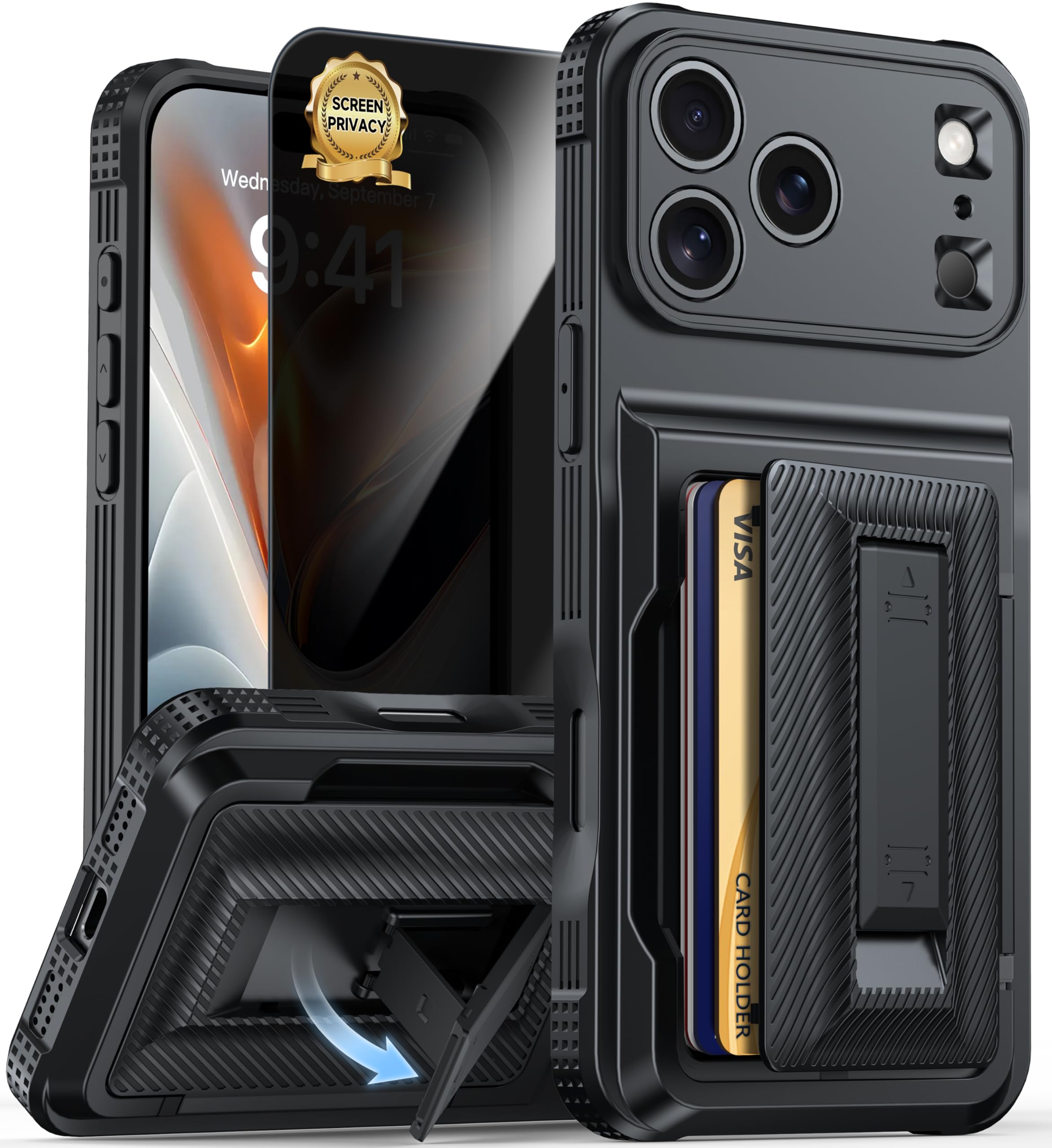 Photo 1 of for iPhone 17 Pro Max Case Wallet with Card Holder (4-5Cards) +1 Privacy Screen Protector,[RFID Blocking][Kickstand][Military Drop Protection] Full Camera Protection Wallet Case for iPhone 17 Pro Max