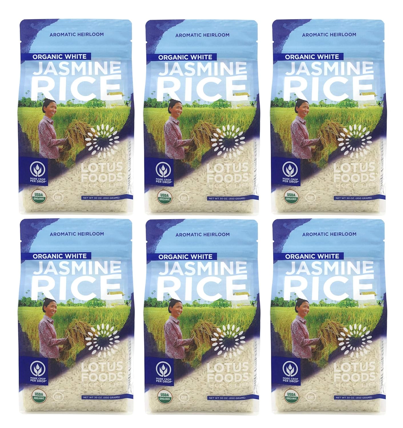 Lotus Foods Organic White Jasmine Rice, 30 Oz (6Count)