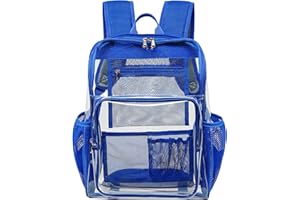 KUI WAN Clear Backpacks for School Large Clear Bookbag with Multi-Pockets PVC Transparent Backpack for College,Blue