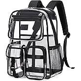 LXYGD Clear Backpack for School Stadium Approved Transparent Heavy Duty See Through College Bookbag Travel Work Daypack Security for Teens Girls Women Students (Black)