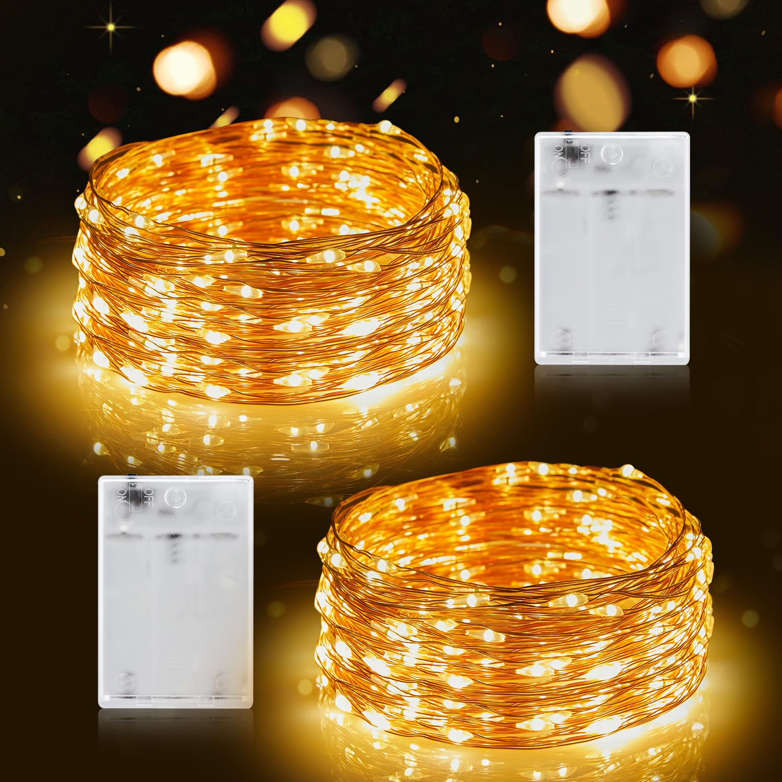 Photo 1 of **Damaged - missing coil***Fairy Lights Battery Operated, 2 Pack 33FT 100 LEDs Mini Battery Powered String Lights, Waterproof Copper Wire Twinkle Lights Mason Jar Lights for Indoor Home Wedding Christmas Decoration, Warm White***Damaged - missing coil***