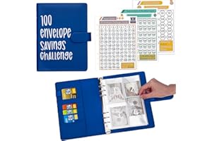 Ndsox 100 Envelopes Money Saving Challenge Binder, A5 Budget Binder with Cash Envelopes, Savings Challenges Book to Save $5,050, 10,000, 500, Budget Planner for Budgeting Planner Saving Money,NavyBlue