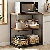 Homleke Kitchen Island with 3 Shelves, Workbench, Microwave Stand | Kitchen Shelf with Large Wooden Workstation, Bakers Rack, Kitchen Stand, Metal Frame, Industrial, Rustic Brown and Black