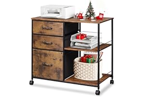 DEVAISE 3 Drawer Mobile File Cabinet, Rolling Printer Stand with Open Storage Shelf, Fabric Lateral Filing Cabinet fits A4 or Letter Size for Home Office, Rustic Brown Wood Grain Print