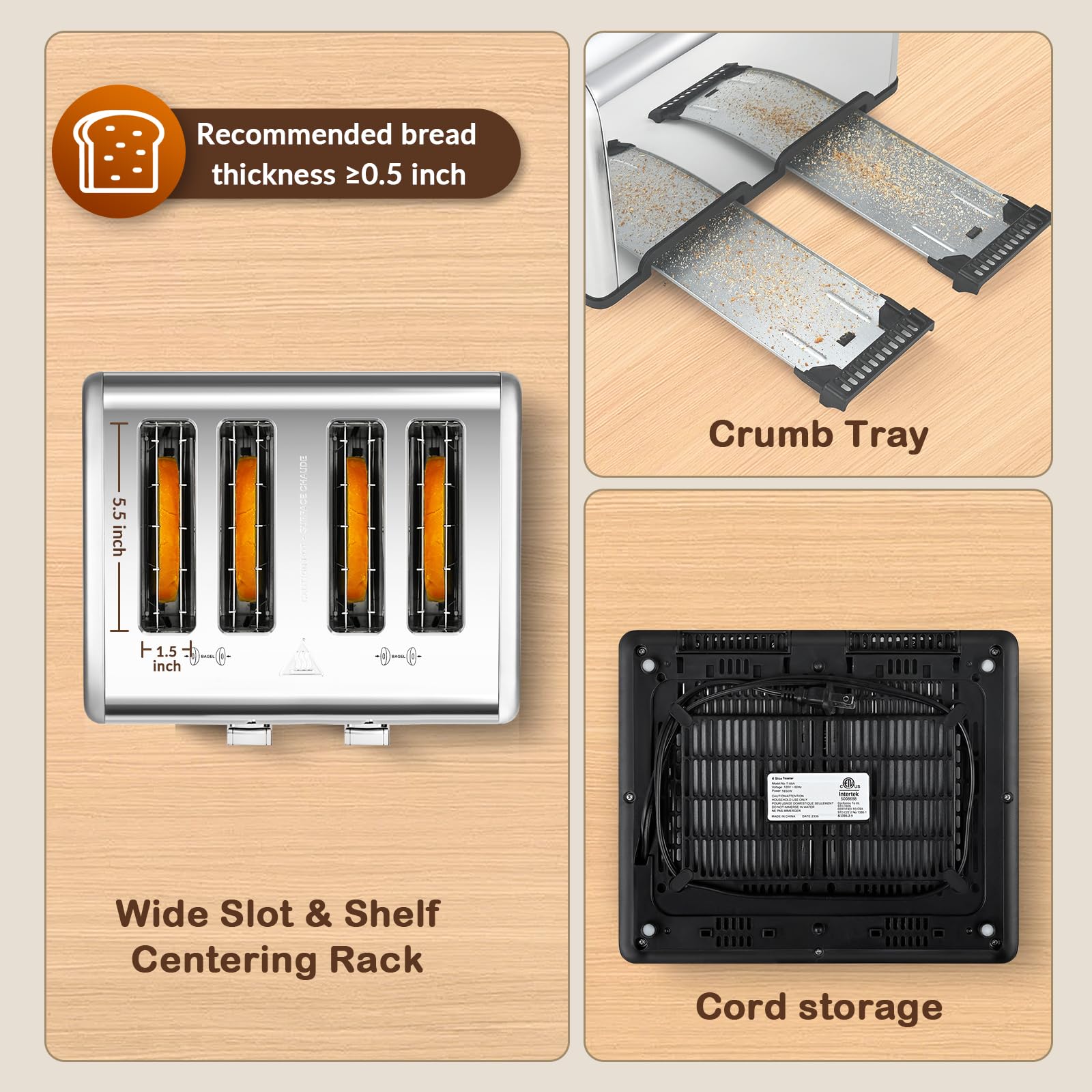 Mecity Tostadora de 4 Rebanadas con Control de Pantalla Táctil, 4 Ranuras Anchas, Tostadora de Pan Inteligente de Acero Inoxidable para Bagels, Muffins, Waffles, Panel de Control Dual, Temporizador, Descongelar, Recalentar, 120V 1650W
