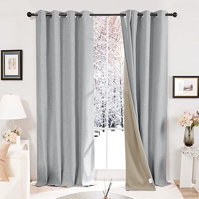 Deconovo Faux Linen Full Blackout Curtains Eyelet Energy Saving Blue Gray