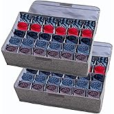 AARAINBOW 2 Packs Tie Storage Box with Lid, 60 Cells Sock Underwear Organizer for Dresser Drawer, Foldable Closet Necktie Hol