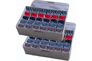 AARAINBOW 2 Packs Underwear Socks Ties Storage Organizer with Lids Foldable Closet Drawer Organizer 60 Cells, Fabric Wardrobe Divider Storage Boxes for Scarves and Lingerie (30 Cell, 2 Gray)