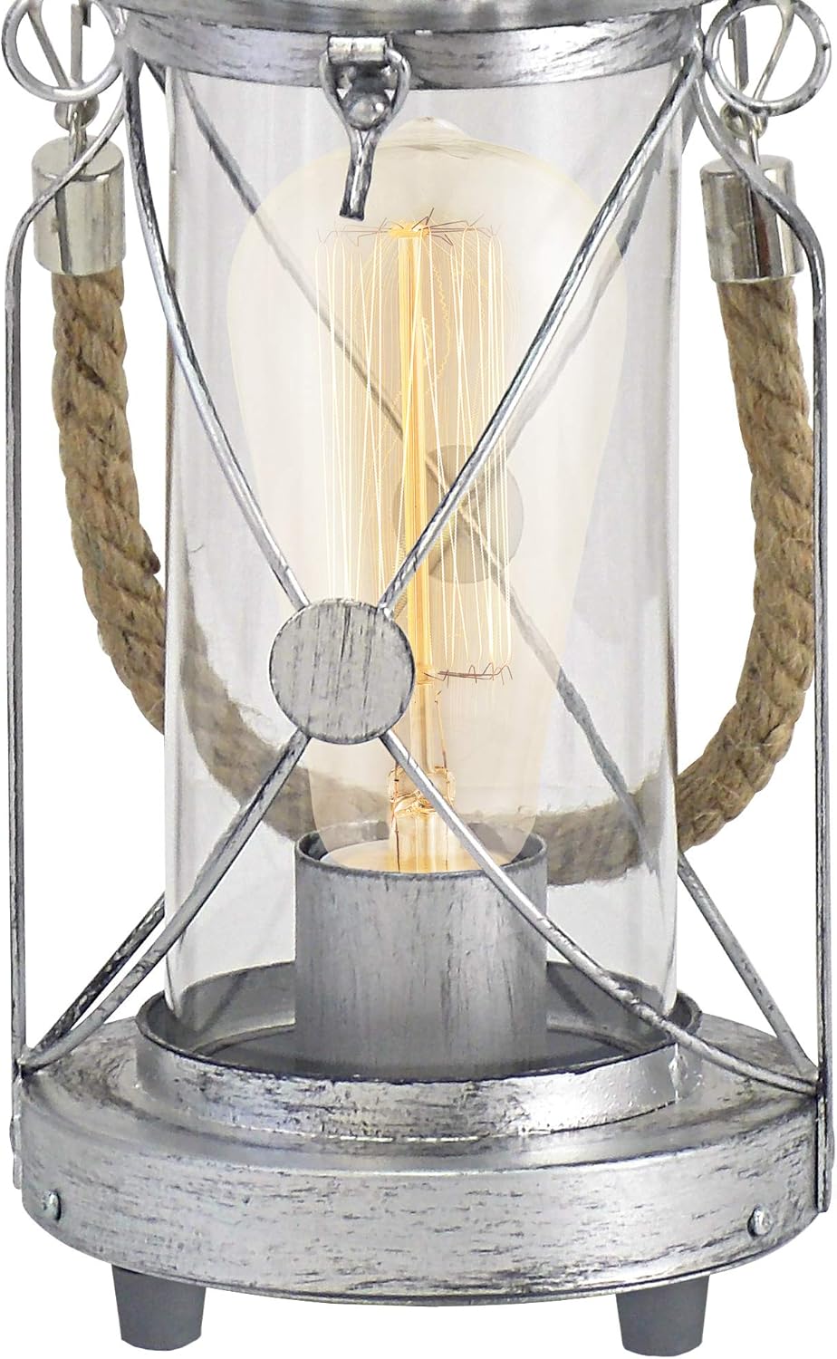 EGLO Bedside lamp Bradford 1, Vintage Table Light, Lantern, Living Room Lighting Made of Antique Silver Steel and Clear Glass - Image 5