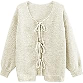 Lumister Cute Oversized Cardigan Sweaters for Women Y2K Long Sleeve V Neck Bow Tie Front Cadigan Knitwears Bow Tops