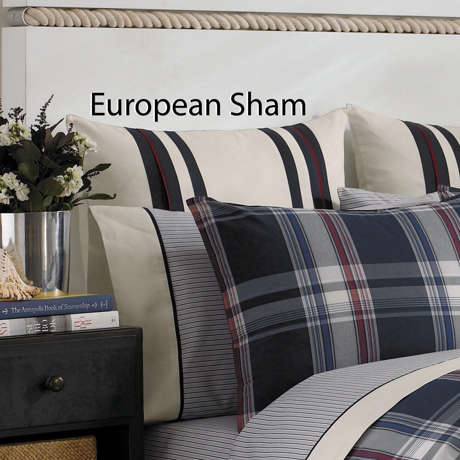 NAUTICA Navy BLUE LAKE Plaid STANDARD PILLOW SHAM Home