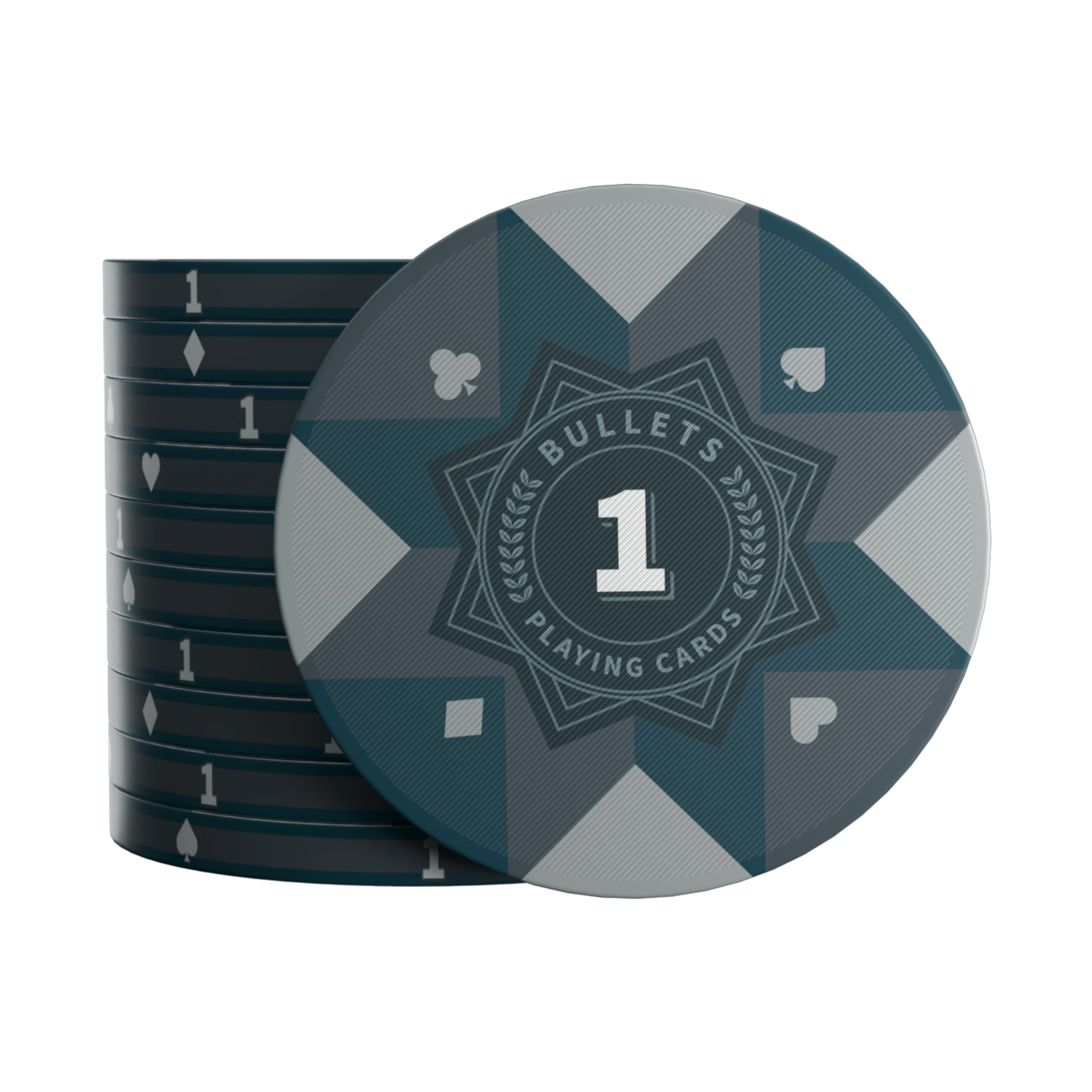 Bullets Playing Cards, Paulie Ceramic Poker Chips with Values, Pack of 25, Grey, Value 1