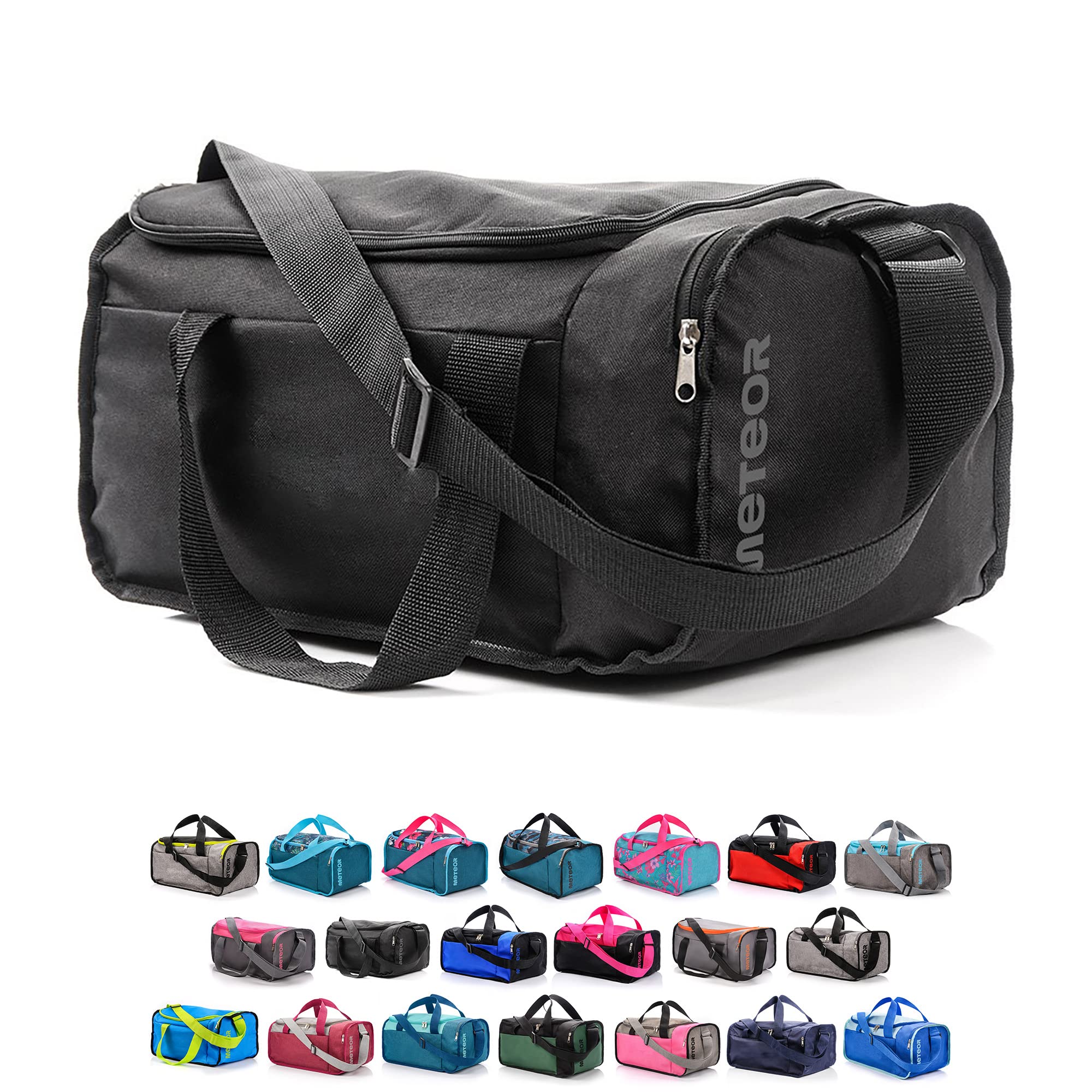 meteor Gym Bag Womens & Mens 20l - Lightweight Sports Holdall with Shoe Compartment & Shoulder Strap - Unisex Travel Duffel - Underseat Cabin Luggage for Weekend or Overnight Trip, Black 2