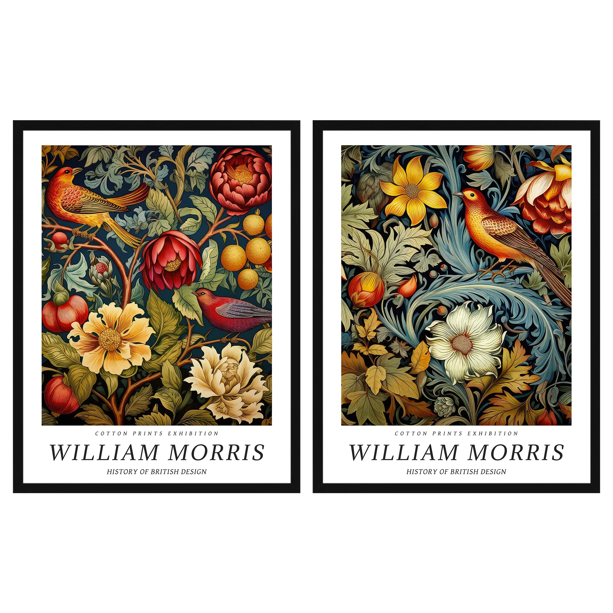 Photo 1 of ***(MINOR DAMAGE/ SEE NOTES)***Framed William Morris Wall Art Set of 2 Vintage Botanical Birds Posters William Morris Exhibition Print for Dining Room Office Bedroom 16x24in