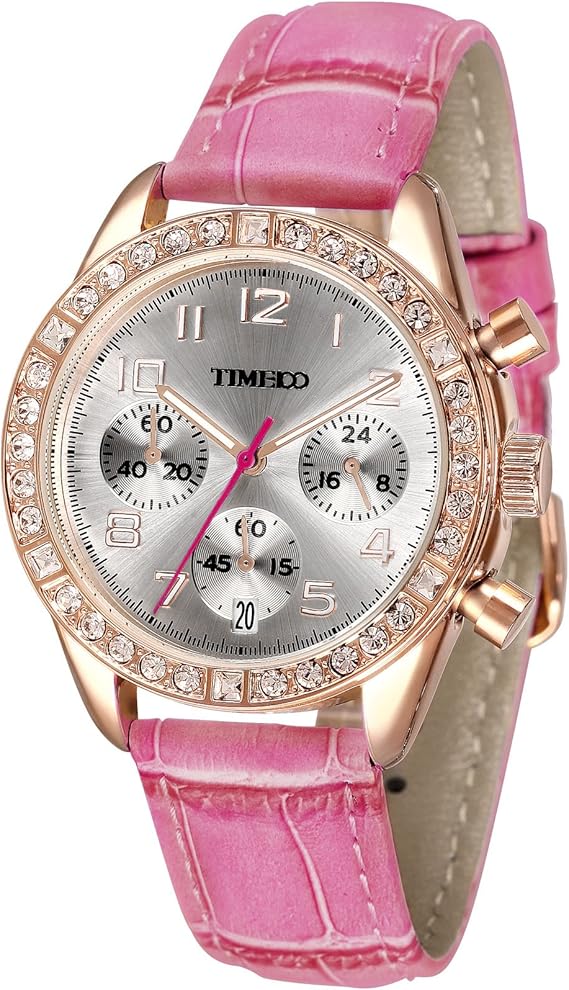 Amazon Time100 ファッション ダイヤモンド 多機能 本革 防水 レディース 腕時計 Wl 06a ローズレッド 腕時計 腕時計 通販