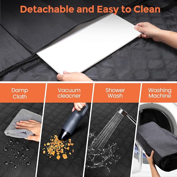 CHIORATREE DOG CAR SEAT COVER FOR BACK SEAT HARD BOTTOM – WATERPROOF BACK SEAT EXTENDER FOR DOGS HOLDS 500 LBS, SCRATCH-PROOF AND ANTI-SLIP DOG HAMMOCK FOR CAR, SUV, SMALL TRUCK, BLACK