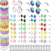 CHRORINE 24 Pcs Hippie Costume Accessory Set for Hippie Party Decorations Includes Flower Headbands Round Hippie Sunglasses Peace Sign Necklace
