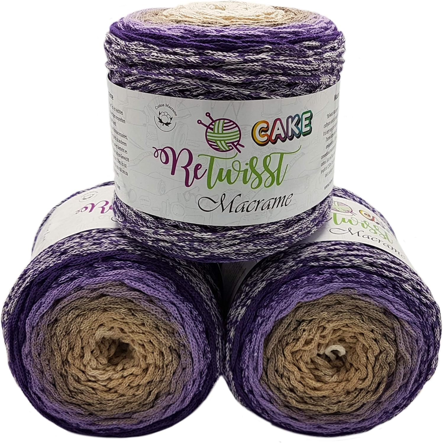 750 g macramé yarn multicoloured, 3 x 250 g, total approx. 750 m length