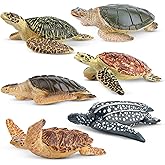 Toymany 6PCS Realistic Sea Turtle Figurines, Plastic Ocean Sea Animals Figures Set Includes of Turtles, Educational Toy Cake Toppers Christmas Birthday Gift for Kids