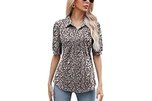 Micoson Womens Blouses Dressy Casual Short Sleeve Button Down Collared Polo Shirt Loose Tunic 2023 Summer Tops