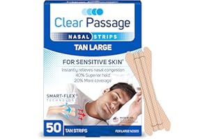 Clear Passage Nasal Strips Large, Tan, 50 ct | Works Instantly to Improve Sleep, Reduce Snoring, & Relieve Nasal Congestion Due to Colds & Allergies