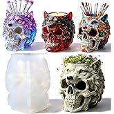 Yelovyeu 3D Skull Epoxy Resin Molds, Wolf Skeleton Silicone Planter Molds | Lifelike Animal Candle Holder Mold for Halloween, Resin Casting, Succulent Pot, Makeup Brush Box, Pen Holder, Home Decor