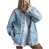 Floerns Women's Long Sleeve Jean Jacket Button Down Concert Outfit Oversized Fall Denim Jacket