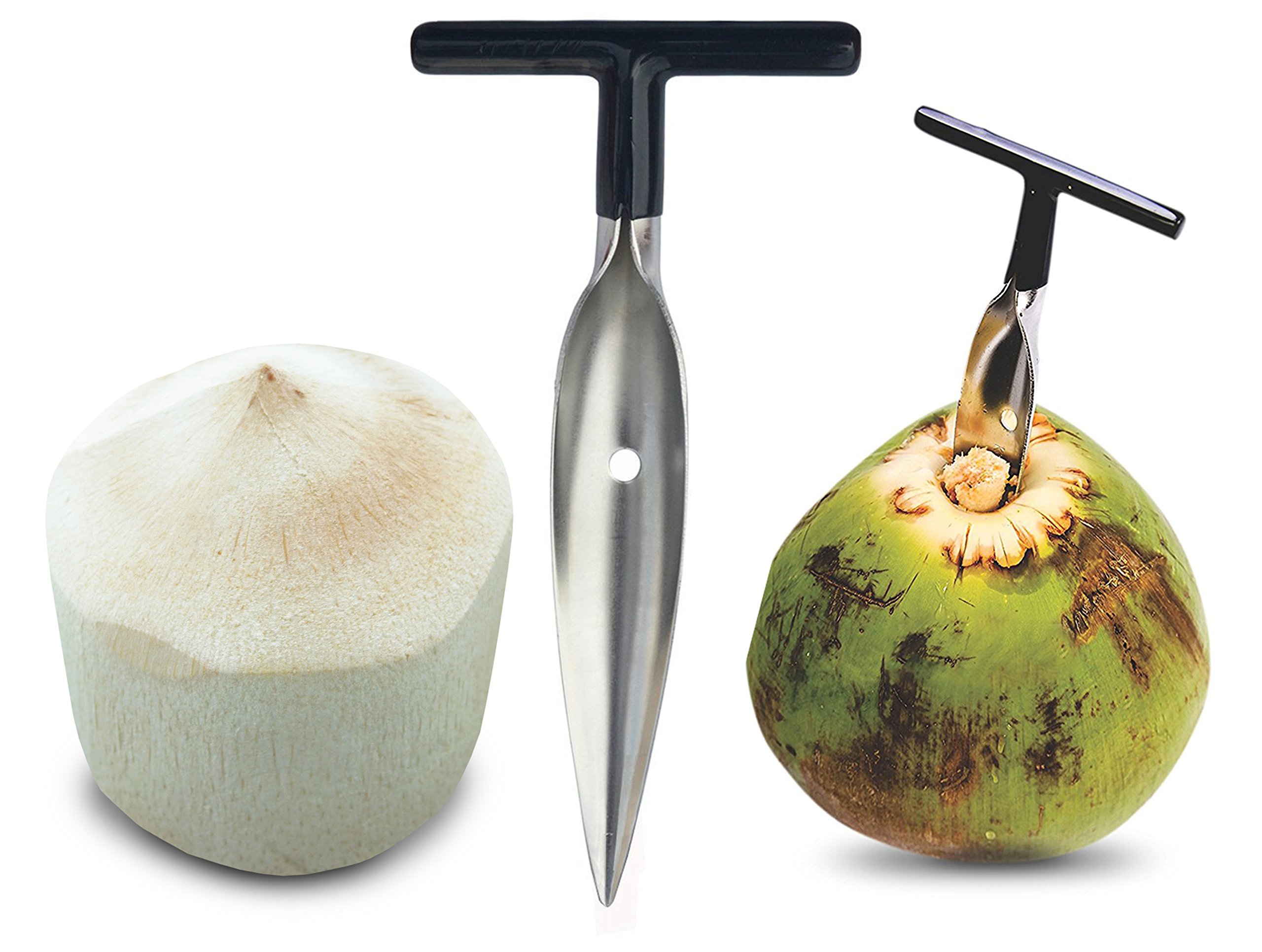 Stord Coconut Opener for Fresh Green Young Coconut Water - Works With Peeled Thai Young White Coconuts - Open in Seconds Super Safe Easy and Fast
