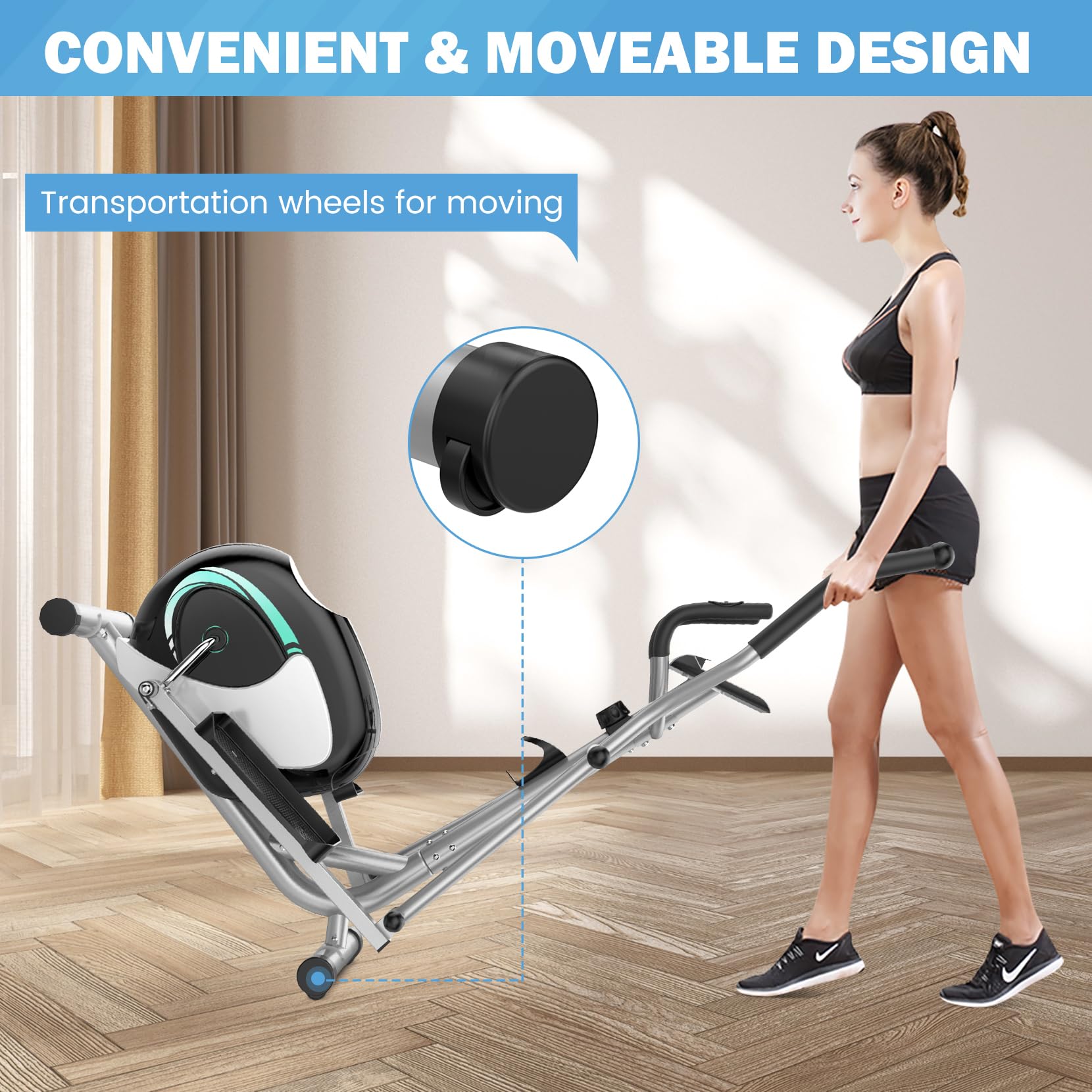 Dripex Elliptical Crosstrainer, Extrem leises magnetisches Ellipsentrainer für den Heimgebrauch, mit 6KG Schwungrad, 8 Widerstandsstufen, Pulssensor, LCD Monitor & Gerätehalterung (Grün) 6