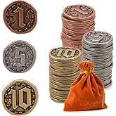 Metal Coins for Board Games, 50 PCS Mixed Set, Game Coins for RPG Tabletop | 1/5/10 values. For D&amp;D, Pathfinder, MTG, poker, pirate party. Counters for HP, XP, currency.