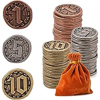 50PCS Metal Coins for Board Games, Prefdo Gold & Silver Tokens for Poker, RPG, Strategy Tabletop Gaming, Fantasy Metal Coins,