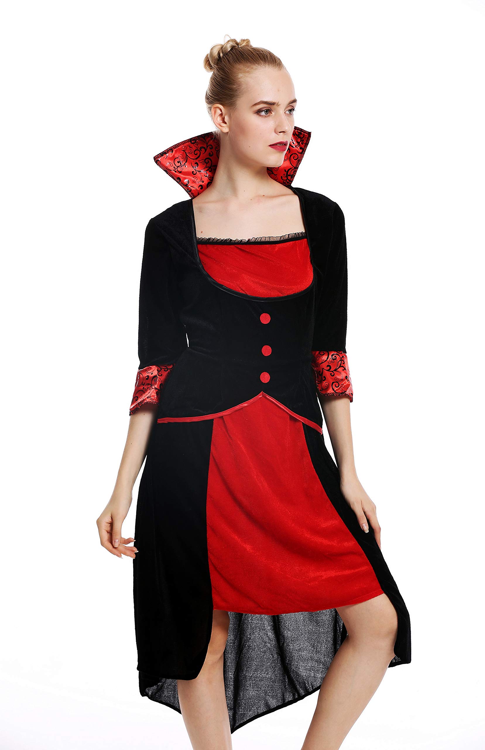dressmeup - W-0255 Lady Woman Costume Fancy Dress Halloween Evil Queen Vamp Vampire Fairy Witch black red Size S