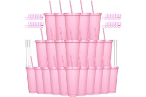 Alohastarttg 24 oz Reusable Plastic Cups, Custom Cups for Party with Lids and Straws, 24 Pack Iced Coffee Travel Mugs or Mean