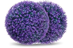 POZOY Two 16 Inch Artificial Plant Purple Topiary Ball, UV Resistant Anti-Fading Faux Boxwood Balls, Hanging Fake Plants Balls for Indoor Outdoor, Garden, Wedding Party Decor