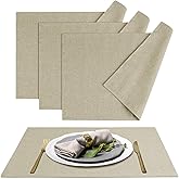 MANSPHIL Table Cloth Placemats Set of 4 Washable Cotton Thick Faux Linen Place Mats Heat Resistant Double Layer Fabric Wrinkle Free Dining Kitchen Table Decor - 13x19 Inch Beige Oeko Tex Placemat