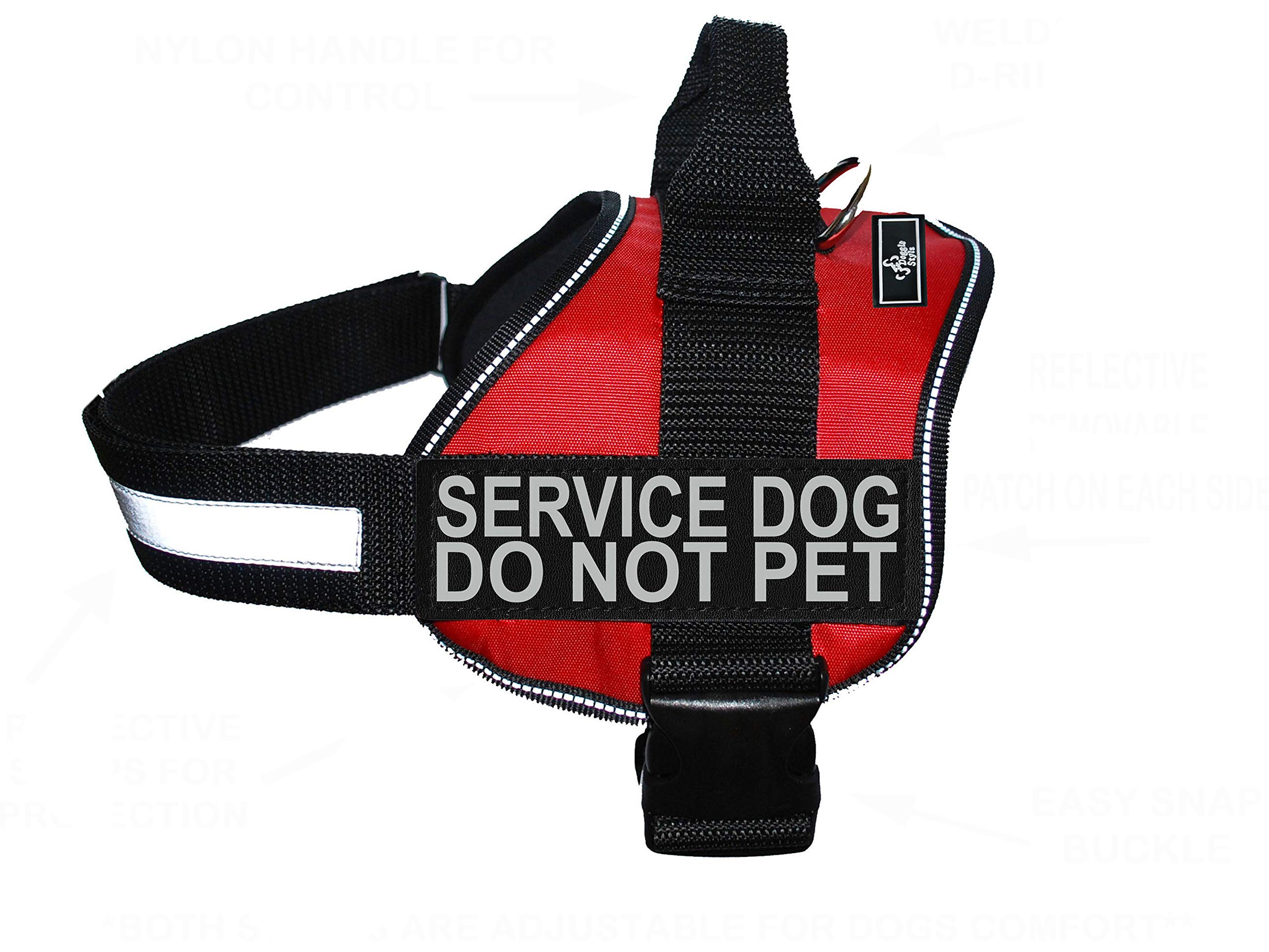 Doggie Stylz Service Dog Harness Vest Comes with 2 Reflective Service Dog DO NOT PET Removable Patches. Please Measure Dog Before Ordering (Girth 14-18", Red)