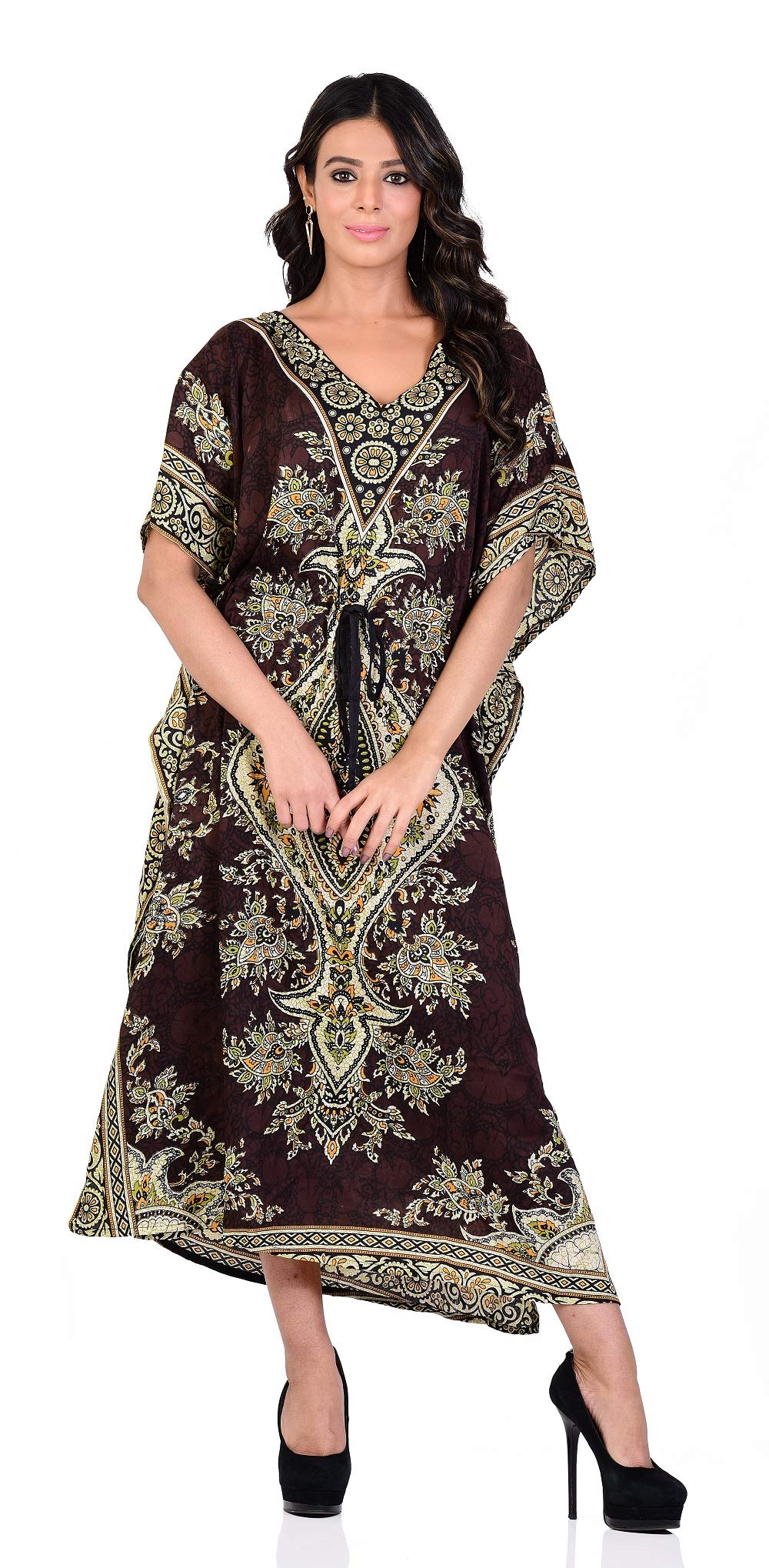 Women Kaftan Tunic Kimono Long Maxi Party Dress for Loungewear Holidays Nightwear Beach Cover Up Caftans Free Size
